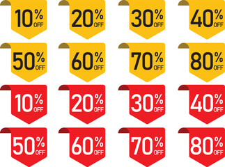 Discount Sticker Product Tag Set: Shopping Discount Labels with 10% to 80% Off &ndash; Vector Badges on Transparent Background