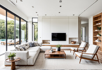 Fototapeta premium modern living room with fireplace, modern living room with sofa