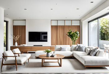 Fototapeta premium modern living room with fireplace, modern living room with sofa