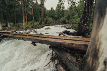 Empty wooden bridge in backcountry 