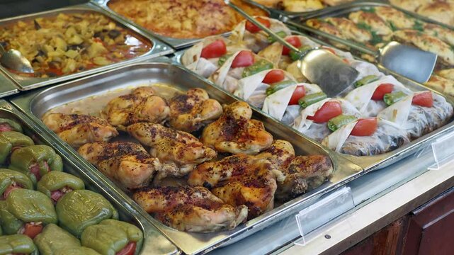 Incredible and Delicious Mediterranean Dishes Presented Beautifully in a Buffet Setting
