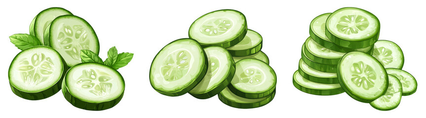 3D fresh cucumber slices isolated on transparent background perfect for food-themed illustrations or healthy eating designs