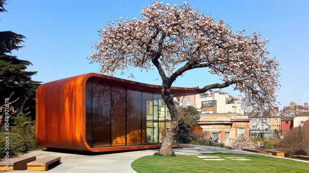 Poster Modern Architectural Design with Tree in Urban Setting