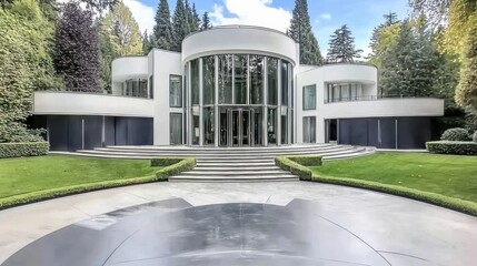 Modern Architectural Design with Lush Greenery Surrounding