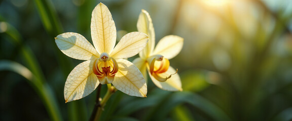 Obraz premium Serene Elegance of White Orchid Flowers Bathed in Sunlight