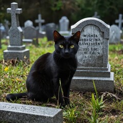 black cat on the grave