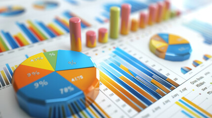business statistics info graphics, pie charts, bar graphs, and numerical data, business growth analysis