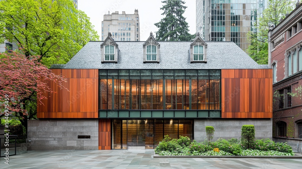 Poster modern architecture blend with historic building design