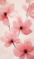 Vintage pink petals, floral wallpaper. Retro watercolor
