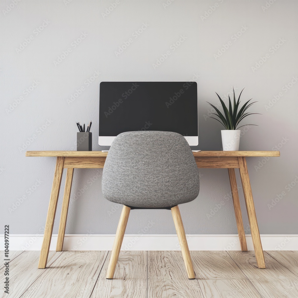 Poster stylish home office setup with modern desk and computer for productive work environment