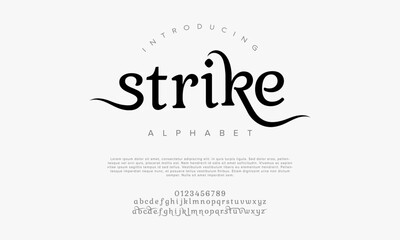 Obraz premium Strike typography beauty fashion elegant minimalist serif italic fonts decorative wedding vintage retro logos. Minimal luxury font alphabet logo. Vector illustration