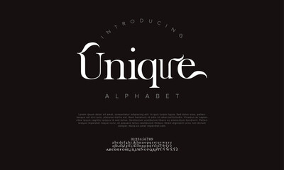 Unique typography beauty fashion elegant minimalist serif italic fonts decorative wedding vintage retro logos. Minimal luxury font alphabet logo. Vector illustration