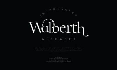 Walberth typography beauty fashion elegant minimalist serif italic fonts decorative wedding vintage retro logos. Minimal luxury font alphabet logo. Vector illustration