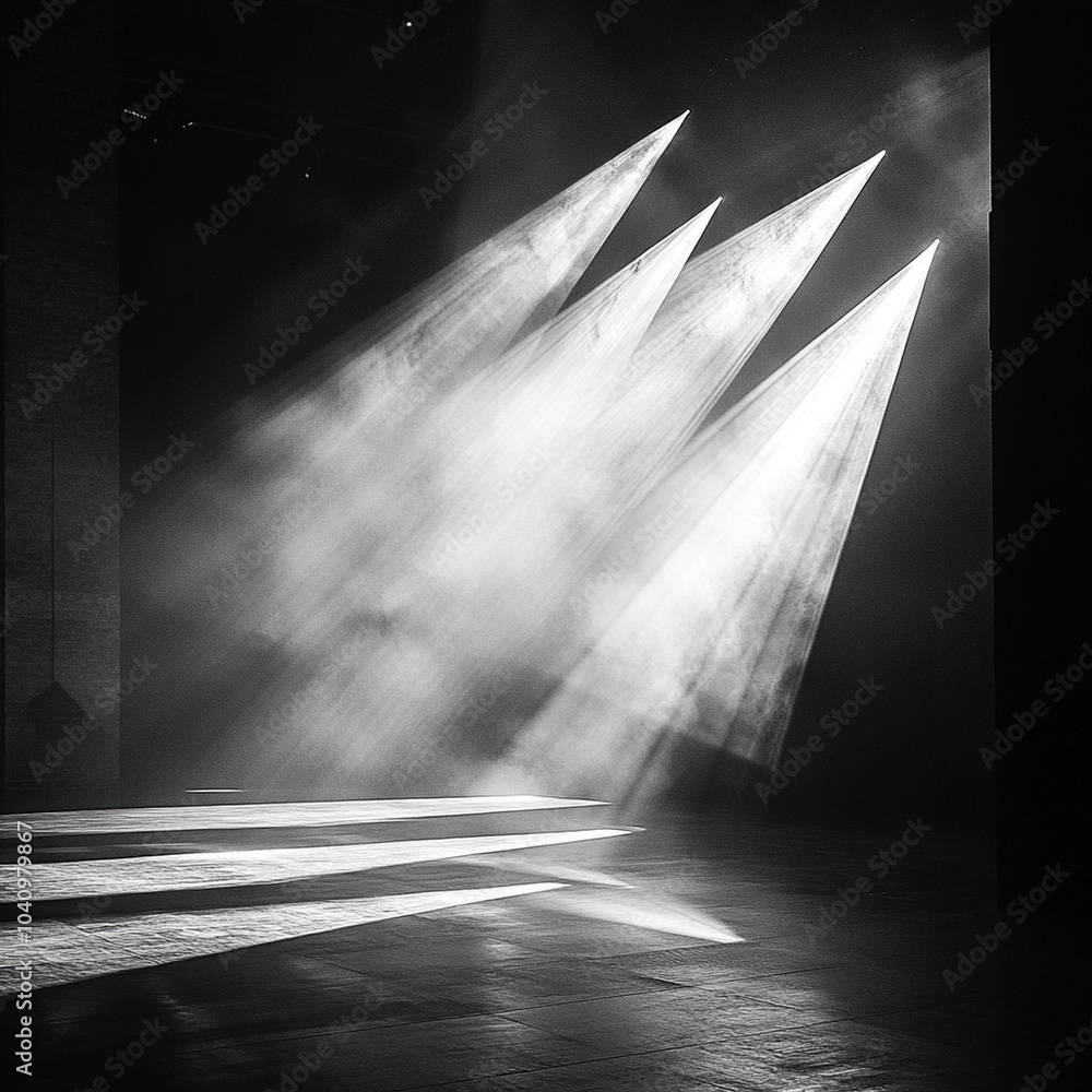 Poster image captures abstract light rays forming geometric shapes in dark space, creating dramatic and eth