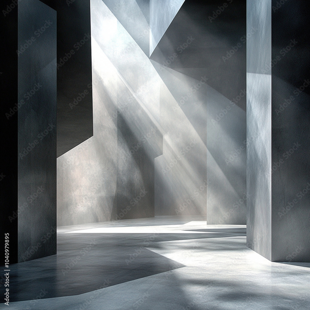 Aufkleber a captivating scene featuring abstract light rays forming geometric shapes in minimalist space. inte