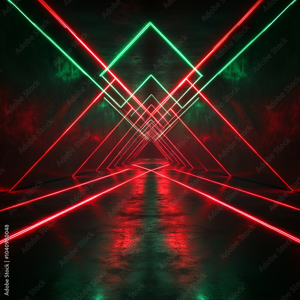 Aufkleber a mesmerizing complex lattice of laser beams intersects in dark corridor, creating vibrant display o