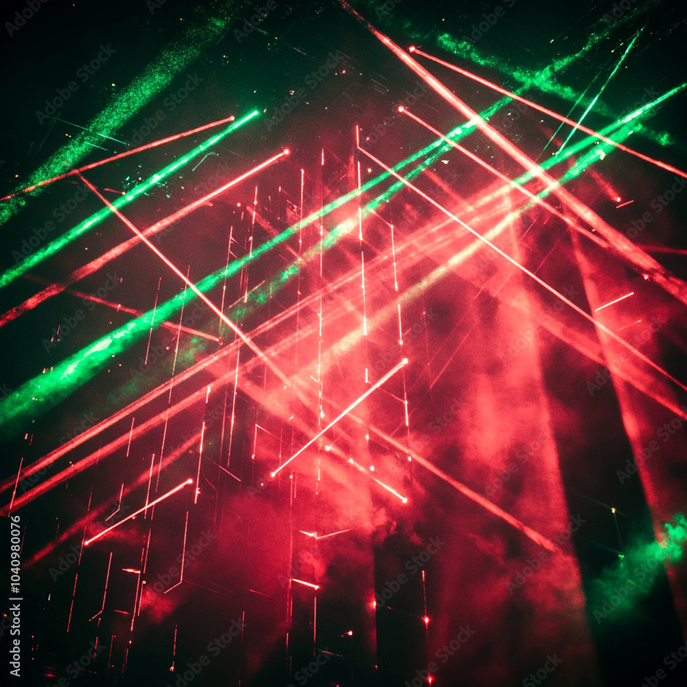 Aufkleber complex lattice of laser beams intersecting over vibrant display of red and green lights creates mes
