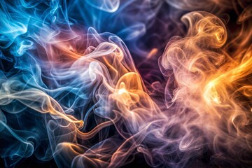 Fototapeta premium Vibrant colored smoke swirling on dark background with smoke texture