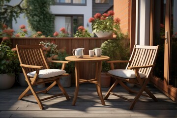 Obraz premium Wooden chairs and table on a balcony.