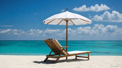 Obraz premium Wooden lounge chairs on a beautiful tropical beach at Maldives