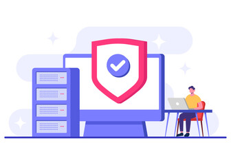 Database protection, Cyber security, Data Center, File management, cloud storage, Privacy data protection flat illustration for landing page, mobile app, poster, flyer, web banner, infographic