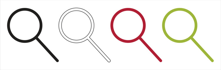 Search icon vector set, colorful search icon set, magnifying glass icon vector set isolated on white background.