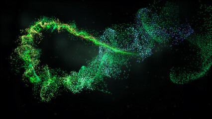 Green Wavy Lines of Light with Turbulence Particles, Widescreen 4K Resolution