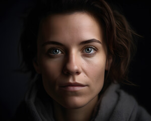 Fototapeta premium a woman with a subtle smirk of contempt, her eyes narrowed slightly, and her mouth curled up on one side
