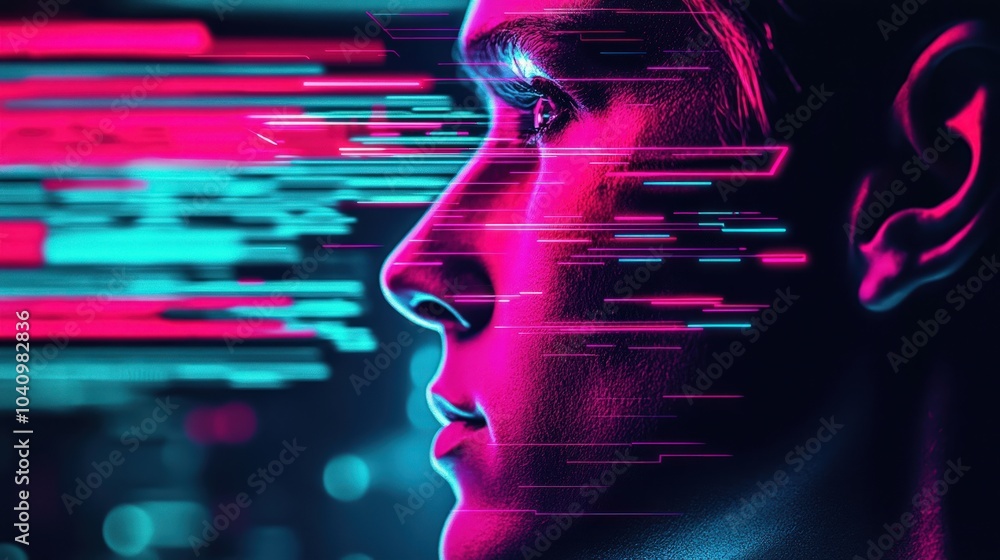 Poster futuristic portrait a digital glimpse into the human experience in a tech-driven world