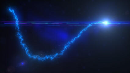 Blue Wavy Lines of Light with Turbulence Particles and Lens Flare, Widescreen 4K Resolution