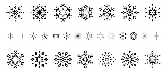 Snowflakes icon collection. Graphic modern black and white ornament.