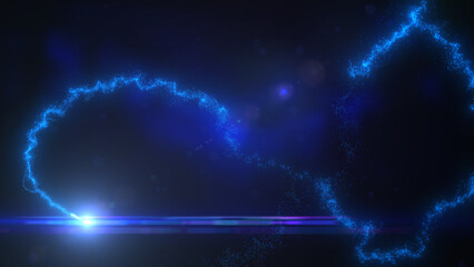 Blue Wavy Lines of Light with Turbulence Particles and Lens Flare, Widescreen 4K Resolution