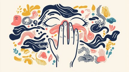 Obraz premium Silence in Chaos - Hand Covering Mouth with Swirling Patterns Background