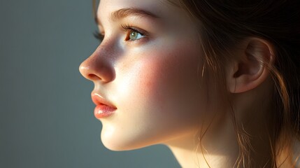 Fototapeta premium Profile face of young beautiful woman with clean skin.