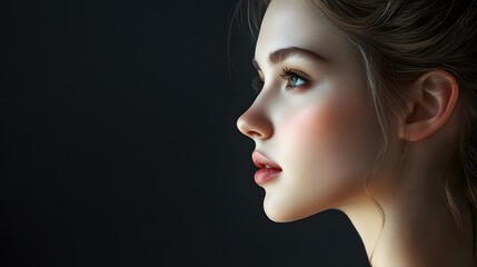 Fototapeta premium Profile face of young beautiful woman with clean skin.