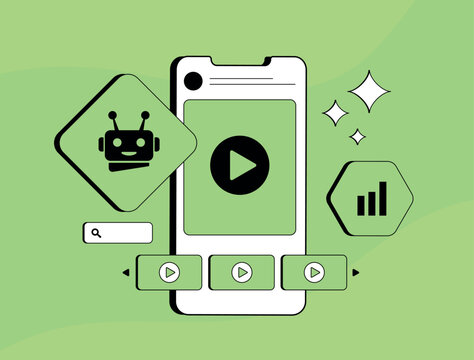 Infinite scroll for endless video content discovery. Algorithmic content curation keeps users engaged, providing personalized feeds and continuous updates on social platforms. Vector illustration