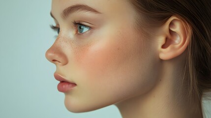 Fototapeta premium Profile face of young beautiful woman with clean skin.