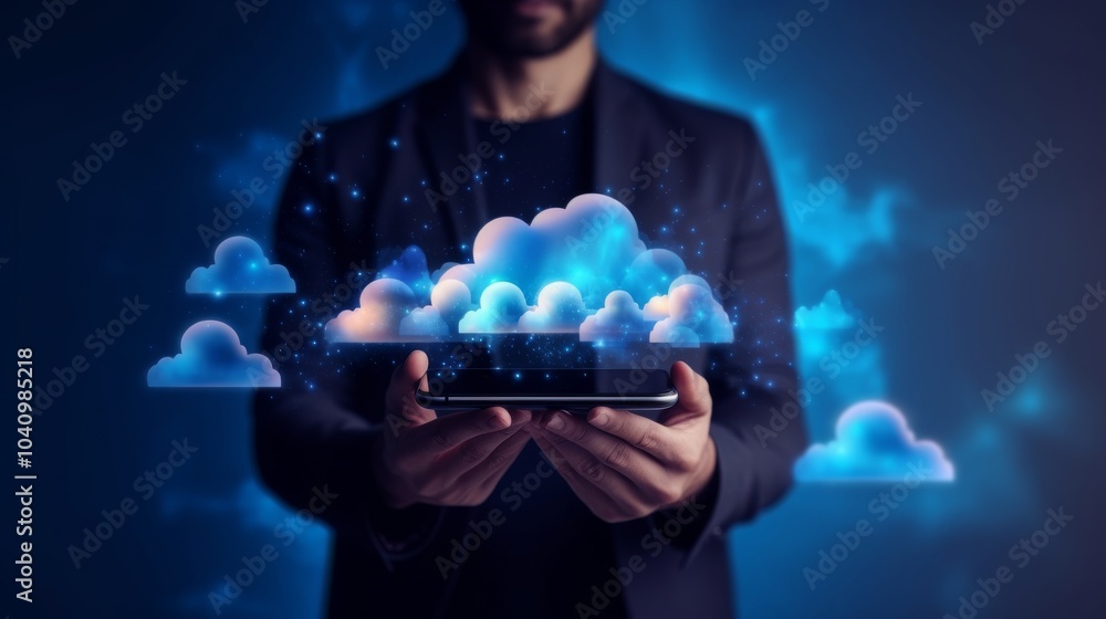 Poster cloud data storage concept with digital interface
