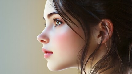 Fototapeta premium Profile face of young beautiful woman with clean skin.