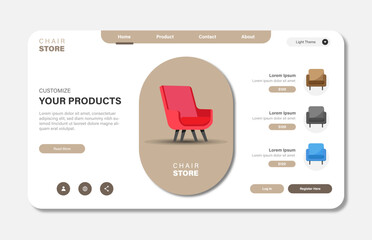 Chair store website landing page. Graphical user interface for website page