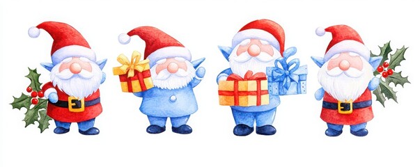 Gnomes in Santa Costumes Delivering Christmas Joy