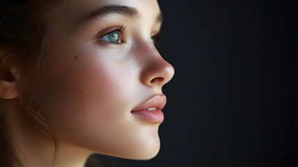 Fototapeta premium Profile face of young beautiful woman with clean skin.