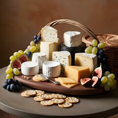 Assortment of cheese on wooden table, closeup. Dairy products. Cheese Selection. Large assortment of international cheese specialities.