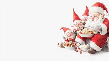 Santa and Gnomes Celebrating with a Festive Holiday Meal