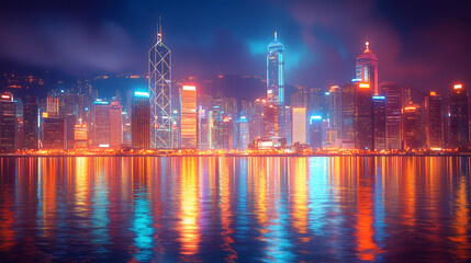 Naklejka premium Vertical motion blur Hong Kong city background