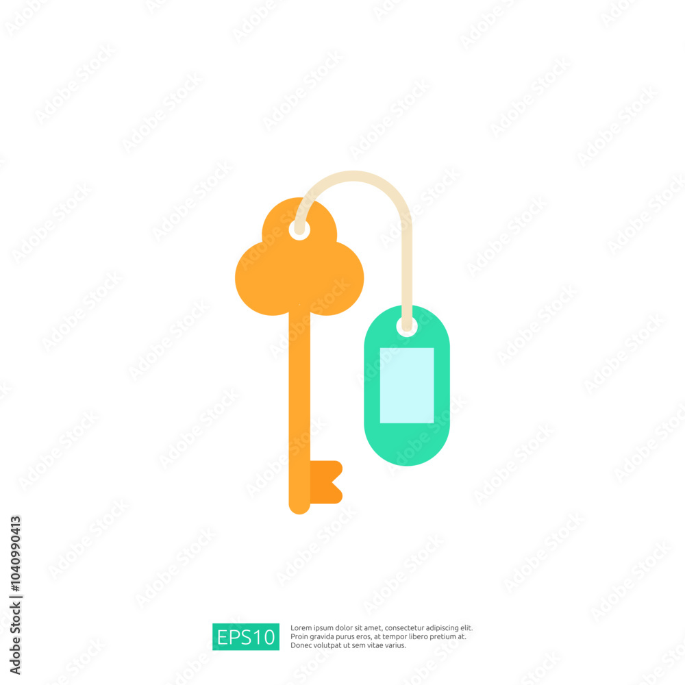 Poster this image features a stylized key with an attached tag, representing concepts of access, security, 