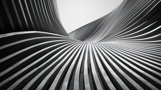 Fototapeta A black and white photo of a building with a lot of lines