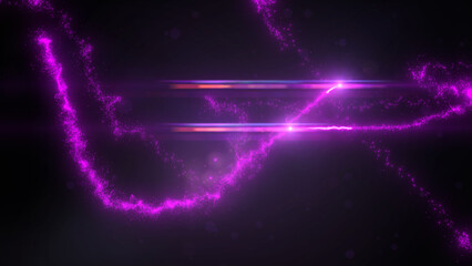 Purple Wavy Light Lines Crossing Turbulence Particles and Lens Flares, Widescreen 4K Resolution