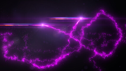 Purple Wavy Light Lines Crossing Turbulence Particles and Lens Flares, Widescreen 4K Resolution