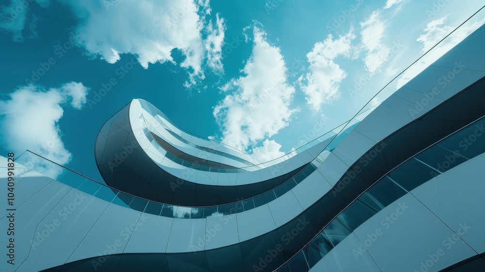 Canvas Prints a large building with a curved design and a blue sky in the background